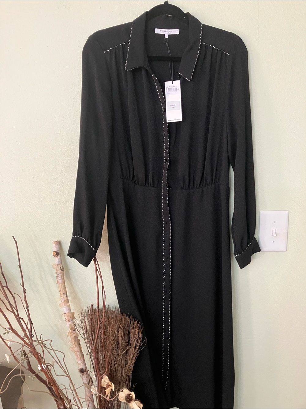 NWT Gerard Darel Black button down cheetah leopard print midi dress